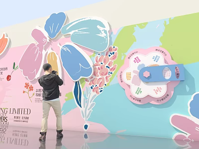 Vibrant Event Passage With Large Flower Decor World Map And Interactive Dial 3d model