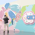 Vibrant Event Passage With Large Flower Decor World Map And Interactive Dial
