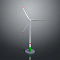 White Wind Turbine Model With Three Blades Red Tips And Green Base 3d model