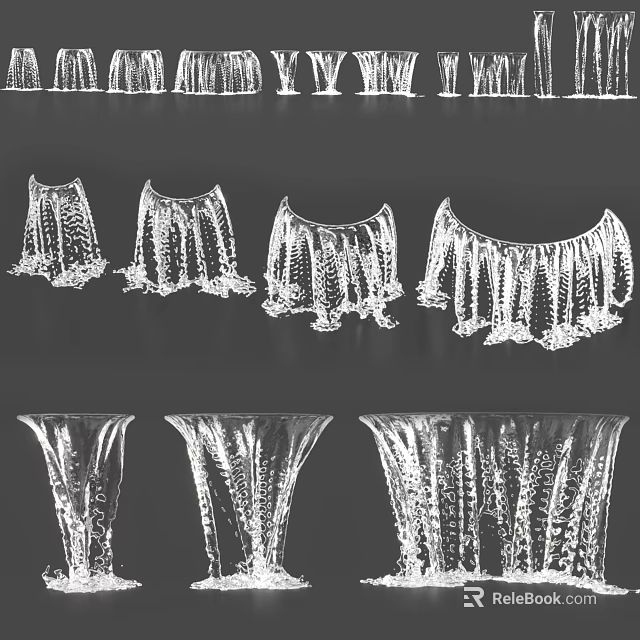 Elegant Transparent Glass Vases With Various Shapes And Intricate Patterns 3d model 