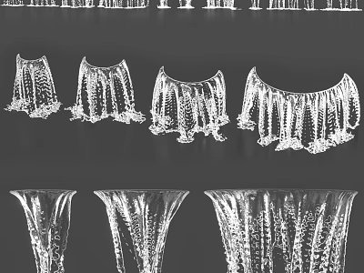 Elegant Transparent Glass Vases With Various Shapes And Intricate Patterns 3d model
