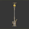 Outdoor Street Furniture Collection With Wooden Bench Decorative Lamp Post And Metal Trash Can