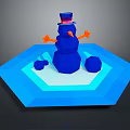 Low Poly Blue Snowman Character With Red Arms Top Hat And Hexagonal Base