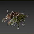 Two Triceratops Dinosaurs With Brown And Green Colors Horns And Spikes