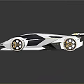 Futuristic Sleek Race Car with White Blue Body Transparent Cockpit and Aerodynamic Design