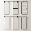 Elegant Barn Doors With Various Patterned Panels And Black Metal Frames 3d model