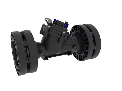 Black Mechanical Industrial Valve with Flange Connections and Blue Components 3d model