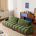Cozy Green Velvet Two-Seater Sofa With Wooden Legs Blinds And Wall Art In Living Room