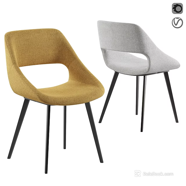 Modern Yellow and Gray Single Chair with Curved Backrest and Black Slim Legs 3d model 