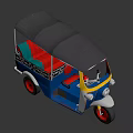 Blue Yellow Three Wheeled Motorcycle With Black Canopy Red Green Seats Red Box
