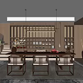 Traditional Tea Room Interior With Wooden Shelves Tea Sets And Decorative Lighting
