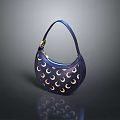 Blue Crescent Shape Handbag Featuring Gold Moon Patterns And Top Handle Design 3d model