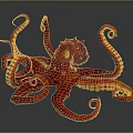 Red Octopus With Curled Tentacles And Spotted Body On Dark Background 3d model
