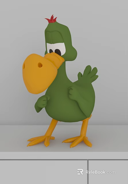 Decorative Figurine Set Cute Green Cartoon Duck With Yellow Beak And Legs 3d model 