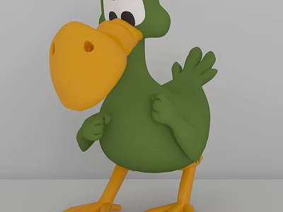 Decorative Figurine Set Cute Green Cartoon Duck With Yellow Beak And Legs 3d model