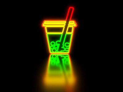 Decorative Light in Neon Cup Shape With Straw Bubbles Vibrant Colors and Reflection 3d model