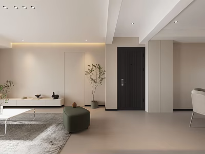 Modern Living Dining Room Interior With Open Layout Sofa Dining Table And Lighting 3d model