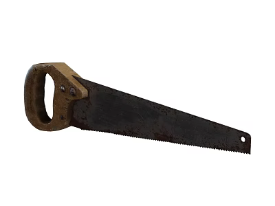 Vintage Rusty Hand Saw With Wooden Handle And Metal Blade 3d model