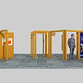 Trendy Photo Check in Spot With Colorful Doors Decorative Posters And Human Figure Standee