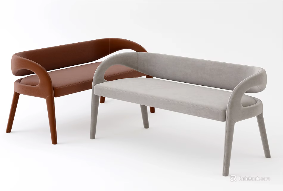 Modern Public Chairs With Brown Gray Upholstered Seats And Curved Armrests 3d model 