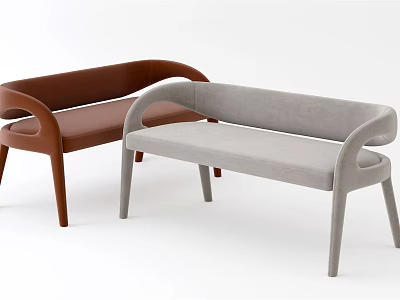 Modern Public Chairs With Brown Gray Upholstered Seats And Curved Armrests 3d model