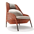 Modern Brown Woven Rattan Leisure Chair With Gray Cushions And Black Metal Legs