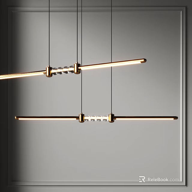 Modern Linear Chandelier with Golden Metal Frame and Transparent Accents Contemporary Design 3d model 