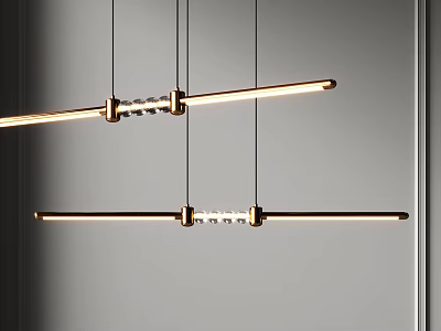 Modern Linear Chandelier with Golden Metal Frame and Transparent Accents Contemporary Design 3d model