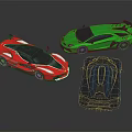 Sleek Sporty Sports Cars With Aerodynamic Bodies In Red Green And Blue Colors