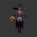 3D Witch Character Design Featuring Large Feathered Hat Magic Orb And Boots
