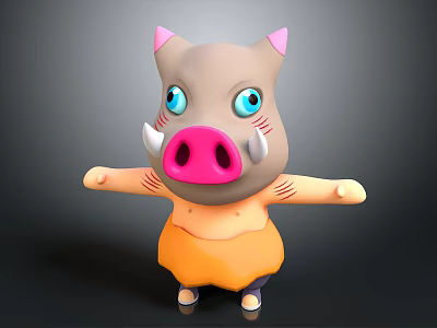 Cartoon Pig Game and Movie Character With Pink Ears Big Blue Eyes and Orange Outfit 3d model