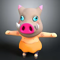 Cartoon Pig Game and Movie Character With Pink Ears Big Blue Eyes and Orange Outfit