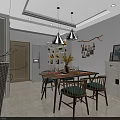 Modern Living Dining Room Interior With Wooden Table Chairs Pendant Lights And Wall Decor