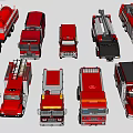 Red Fire Trucks Collection Featuring Various Emergency Vehicle Designs and Models 3d model