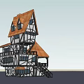 Unique Multi Story Building Exterior With Sloped Roofs And Wooden Frames Design