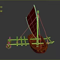 Wooden Water Transport Boat With Red Sail And Raft Structure Design