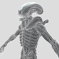 Sci Fi Alien Creature Character With Skeletal Mechanical Design Long Tail And Sharp Claws