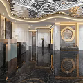 Elegant Hotel Lobby Interior With Marble Flooring Artistic Ceiling And Comfortable Seating Area