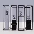 Modern Sculpture Carving Display In Glass Cases With Marble Black Bases And Artistic Statues