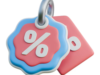 Decorative Ornament Set Featuring Floral Shaped Blue Border Red Background And Square Red Percentage Signs 3d model