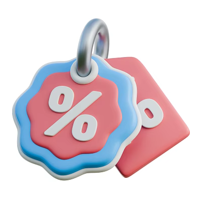 Decorative Ornament Set Featuring Floral Shaped Blue Border Red Background And Square Red Percentage Signs 3d model