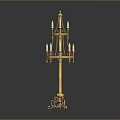Standing Golden Ornate Candelabra With Multiple Arms And Intricate Base