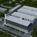 Modern Industrial Factory Complex With Multiple Buildings Flat Roofs And Surrounding Trees