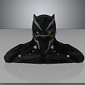 Black Panther Inspired Armored Character With Glowing Orange Eyes And Mechanical Features