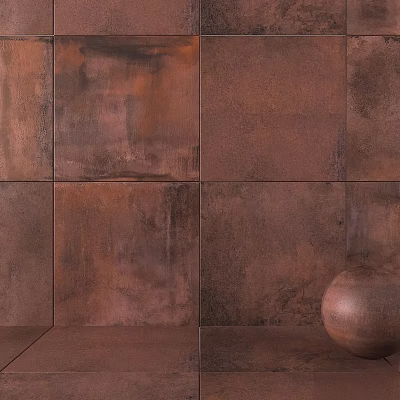 Metal Wall Components With Square Panels Copper Brown Finish And Circular Decorative Sphere 3d model