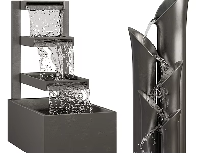 Modern Garden Water Features With Tiered And Leaf Shaped Decorative Designs 3d model