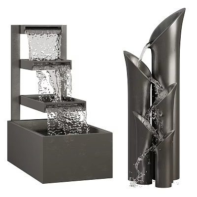 Modern Garden Water Features With Tiered And Leaf Shaped Decorative Designs 3d model