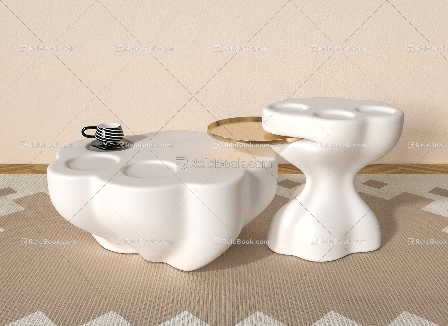 Cream wind coffee table side table 3d model