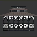 Traditional Style Pavilion With Red Roof Black Pillars And White Lattice Decoration