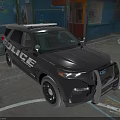 Black Police SUV with Emergency Lights Parked in Urban Area with Graffiti Background